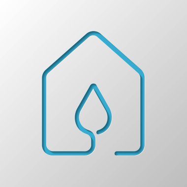 Su damla simgesi olan ev. çizgi stili. Kağıt tasarımı. Gölge ile düzenlenen sembolü