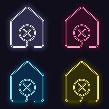 yanlış işareti simgesi olan ev. çizgi stili. Moda neon işareti kümesi. Koyu arka plan üzerinde casino tarzı. Seamless modeli