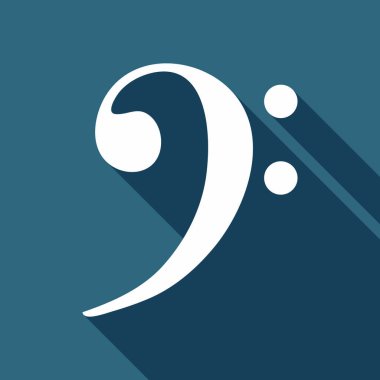 Bas nota anahtarı simgesi. Uzun Gölge arka plan üzerinde beyaz düz simgesi