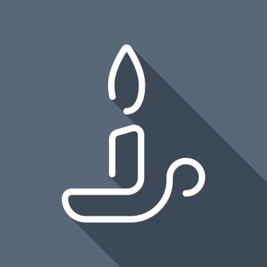 Basit anahat mum simgesi. Bir çizgi stili. Uzun Gölge arka plan üzerinde beyaz düz simgesi