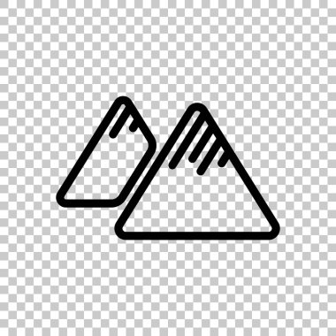 Dağlar simgesi. İnce anahat doğrusal stiliyle. Saydam arka plan üzerinde.