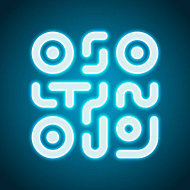 QR kodu. Teknoloji simgesi. Basit bir logo. Neon tarzı. Işık dekorasyon simgesi. Parlak elektrik sembolü