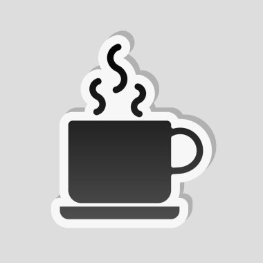 fincan sıcak çay ya da kahve simgesi. Etiket tarzı ile beyaz ve gri arka plan üzerinde basit gölge