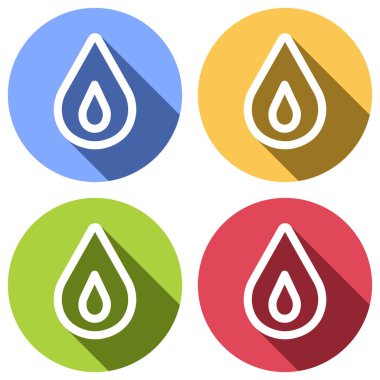 alev ateş. basit siluet. Mavi, turuncu, yeşil ve kırmızı renkli daireler uzun gölge ile beyaz simgeler kümesi. Etiket tarzı