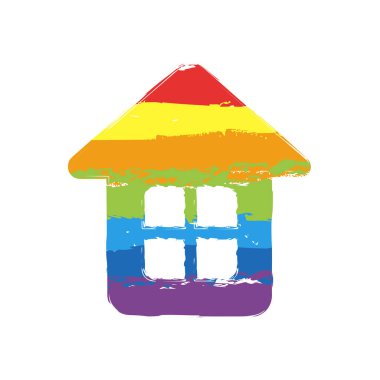 Basit ev simgesi. Çizim işaretiyle Lgbt stil, gökkuşağı (kırmızı, turuncu, sarı, yeşil, mavi, Indigo, menekşe, yedi renk