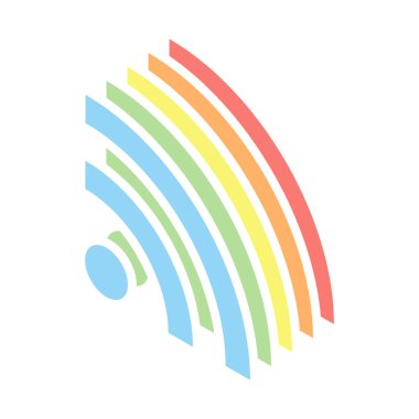 RSS simgesi. Beyaz arka plan üzerinde renkli izometrik simgeler yığını