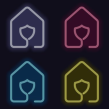 evi ile koru simgesi. çizgi stili. Moda neon işareti kümesi. Koyu arka plan üzerinde casino tarzı. Seamless modeli