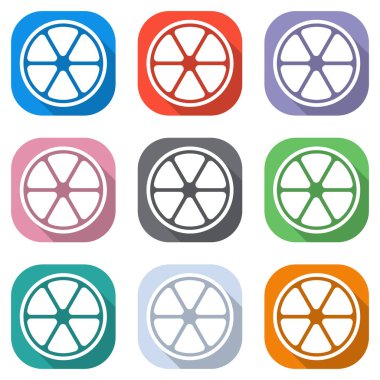 limon dilimi simgesi. Beyaz simgeleri uygulamalar için renkli kareler olarak ayarlayın. Sorunsuz imkanı ve desen poster için