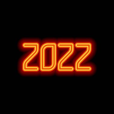 2022 numara simgesi. - Mutlu yıllar. Siyah arkaplanda turuncu neon rengi. Işık simgesi