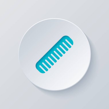 tarak, saç fırçası. basit siluet. Gri ve mavi katmanları ile daire kes. Kağıt tarzı