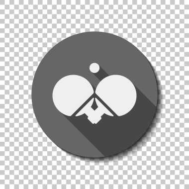 Ping pong simgesi. Saydam arka plan üzerinde bir dairede uzun gölge beyaz düz simgesi