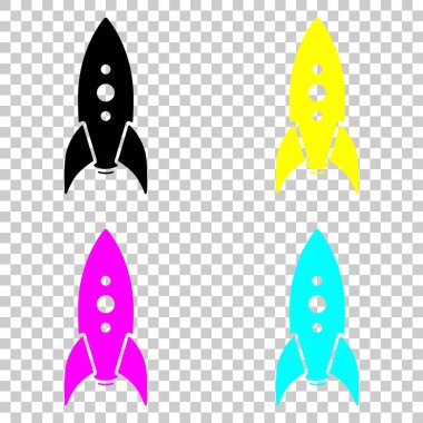 Roket fırlatma simgesi. Cmyk simgeleri şeffaf arka plan üzerinde renkli dizi.