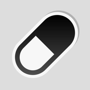 hap ya da vitamin basit sembolü. Etiket tarzı ile beyaz ve gri arka plan üzerinde basit gölge