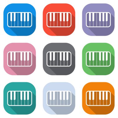 Piyano klavye simgesini. Beyaz simgeleri uygulamalar için renkli kareler olarak ayarlayın. Sorunsuz imkanı ve desen poster için