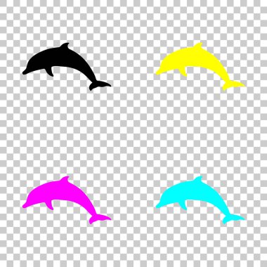 yunus silüeti. Cmyk simgeleri şeffaf arka plan üzerinde renkli dizi