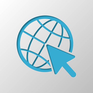 Küre ve ok simgesi. Kağıt tasarımı. Gölge ile düzenlenen sembolü