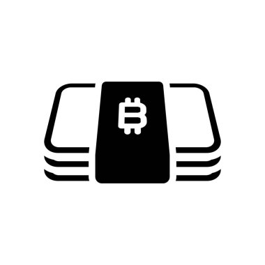 Bitcoin para veya fişlerin sürüsü. İş simgesi. Beyaz arka planda siyah