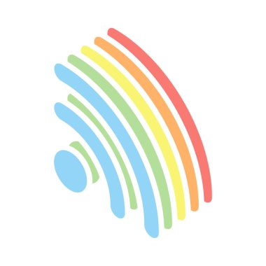 RSS simgesi. Beyaz arka plan üzerinde renkli izometrik simgeler yığını