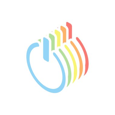 kapamak aşağı, güç. Beyaz arka plan üzerinde renkli izometrik simgeler yığını