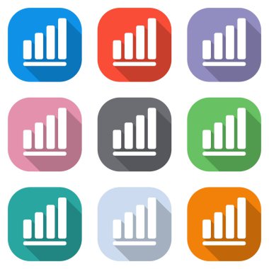Büyüyen grafik hat simgesi. Beyaz simgeleri uygulamalar için renkli kareler olarak ayarlayın. Sorunsuz imkanı ve desen poster için