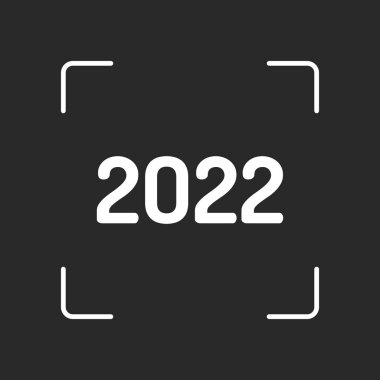 2022 sayı simgesi. Yeni Yılınız Kutlu Olsun. Beyaz nesne kamera otomatik odaklama koyu arka plan üzerinde