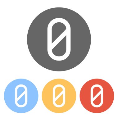 Sayı sıfır, sayısal, basit mektup. Renkli daireler üzerinde beyaz simgeler kümesi