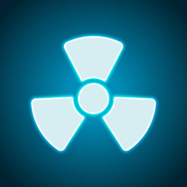 Radyasyon basit sembol. Radyoaktivite simgesi. Neon tarzı. Işık dekorasyon simgesi. Parlak elektrik sembolü