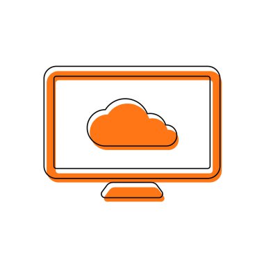 veritabanı, bulut teknoloji, bilgisayar ve bulut. basit simgesi. İzole simge siyah ince dağılımı ve farklı katmanlarda doldurma taşındı turuncu oluşan. Beyaz arka plan