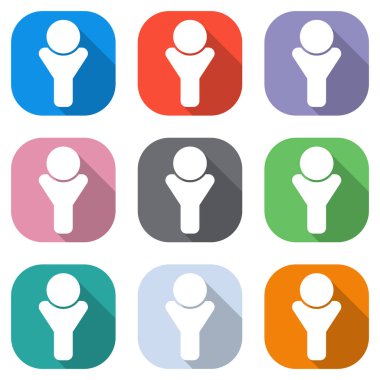 Basit erkek sembolü. Adam simgesi. Beyaz simgeleri uygulamalar için renkli kareler olarak ayarlayın. Sorunsuz imkanı ve desen poster için