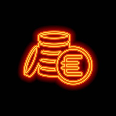 para sikke euro simgesi. Siyah arka plan üzerine portakal neon tarzı. Işık simgesi