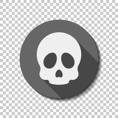 Basit kafatası simgesi. düz simgesi, uzun gölge, daire, şeffaf ızgara. Rozet veya etiket stili