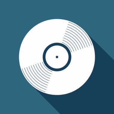 Vinil simgesi. Uzun Gölge arka plan üzerinde beyaz düz simgesi