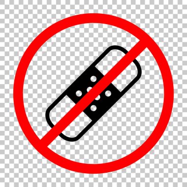 Tıbbi yama, basit simgesi. Siyah kırmızı uyarı işareti şeffaf arka plan ile nesnesinde izin yok