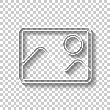 Dağlar ve güneş çift ile hayal et. Basit doğrusal simgesi. Gölge şeffaf arka plan üzerinde beyaz anahat işaretiyle