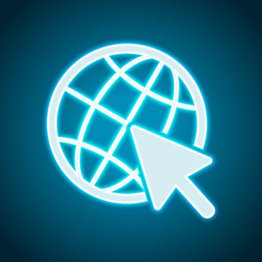 Küre ve ok simgesi. Neon tarzı. Işık dekorasyon simgesi. Parlak elektrik sembolü