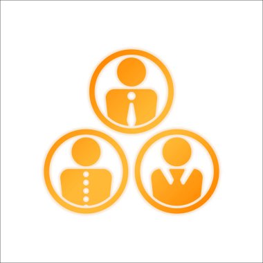 Office insanlar, takım. Portakal işareti beyaz arka plan üzerinde düşük ışık ile