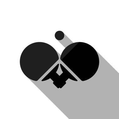 Ping pong simgesi. Uzun gölge beyaz arka planda siyah nesnesiyle