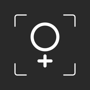 cinsiyet sembolü. Doğrusal sembolü. basit kadınlar simgesi. Beyaz nesne kamera otomatik odaklama koyu arka plan üzerinde