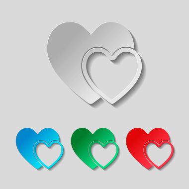 2 hearts. Basit simgesi. Kağıt tarzı. ? olored seti