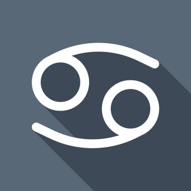 Astrolojik işaret. Kanser basit simgesi. Uzun Gölge arka plan üzerinde beyaz düz simgesi