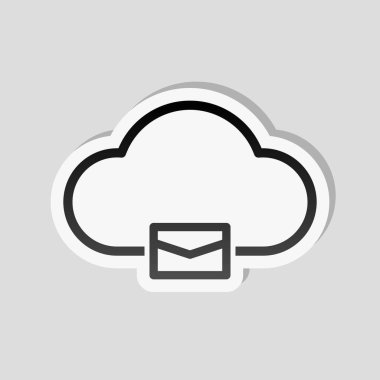 bulut posta, ince anahat ile basit doğrusal simgesi. Etiket tarzı ile beyaz ve gri arka plan üzerinde basit gölge