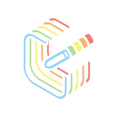 Kutsal kişilerin resmi düzenleyin. Meydanı ve kalem. Doğrusal, ince anahat. Beyaz arka plan üzerinde renkli izometrik simgeler yığını