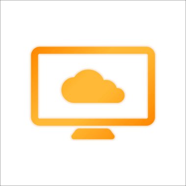 veritabanı, bulut teknoloji, bilgisayar ve bulut. basit simgesi. Portakal işareti beyaz arka plan üzerinde düşük ışık ile