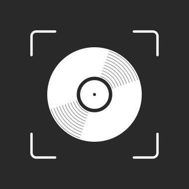 Vinil simgesi. Beyaz nesne kamera otomatik odaklama koyu arka plan üzerinde