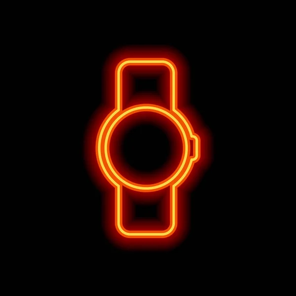 带圆形显示屏的手动智能手表 技术图标 黑色背景上的橙色霓虹灯风格 — 图库矢量图片