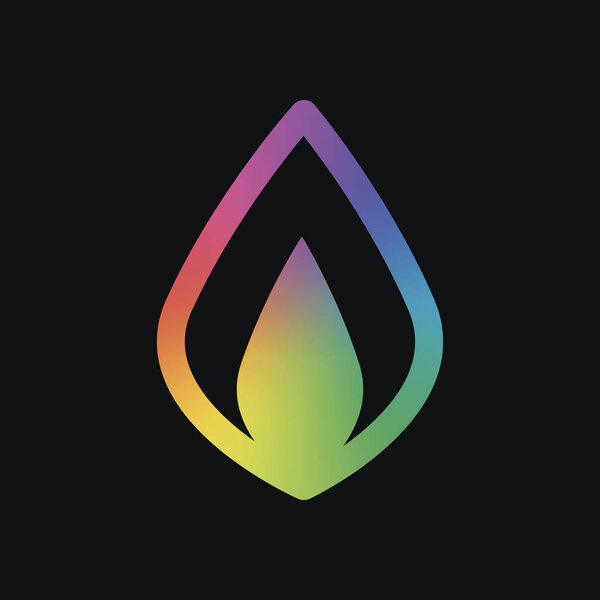 Simple fire flame icon. Rainbow color and dark background