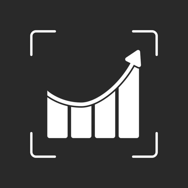 Groeiende Bars Afbeelding Met Stijgende Pijlpictogram Wit Object Camera Autofocus — Stockvector