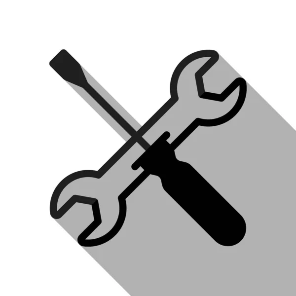Reparaturservice Schraubenschlüssel Werkzeuge Schwarzes Objekt Mit Langem Schatten Auf Weißem — Stockvektor