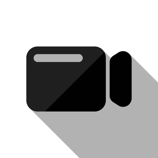 シンプルなビデオ カメラ アイコン 白い背景上の長い影と黒い物体 — ストックベクタ
