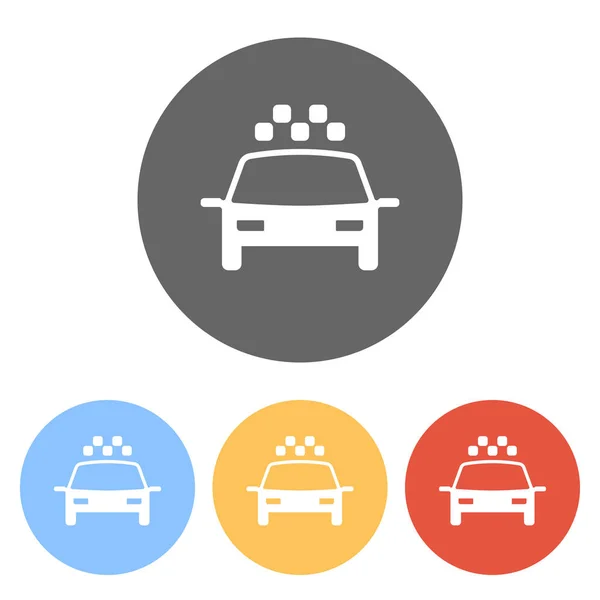 Taxi Taxi Coche Icono Simple Conjunto Iconos Blancos Círculos Colores — Archivo Imágenes Vectoriales